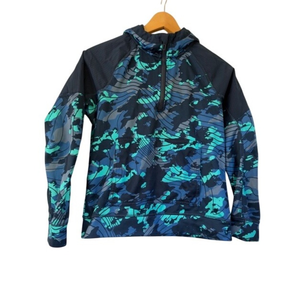 Athletic Works Boys Blue Teal Camo Quarter Zip Fleece Hoodie Size L 10-12